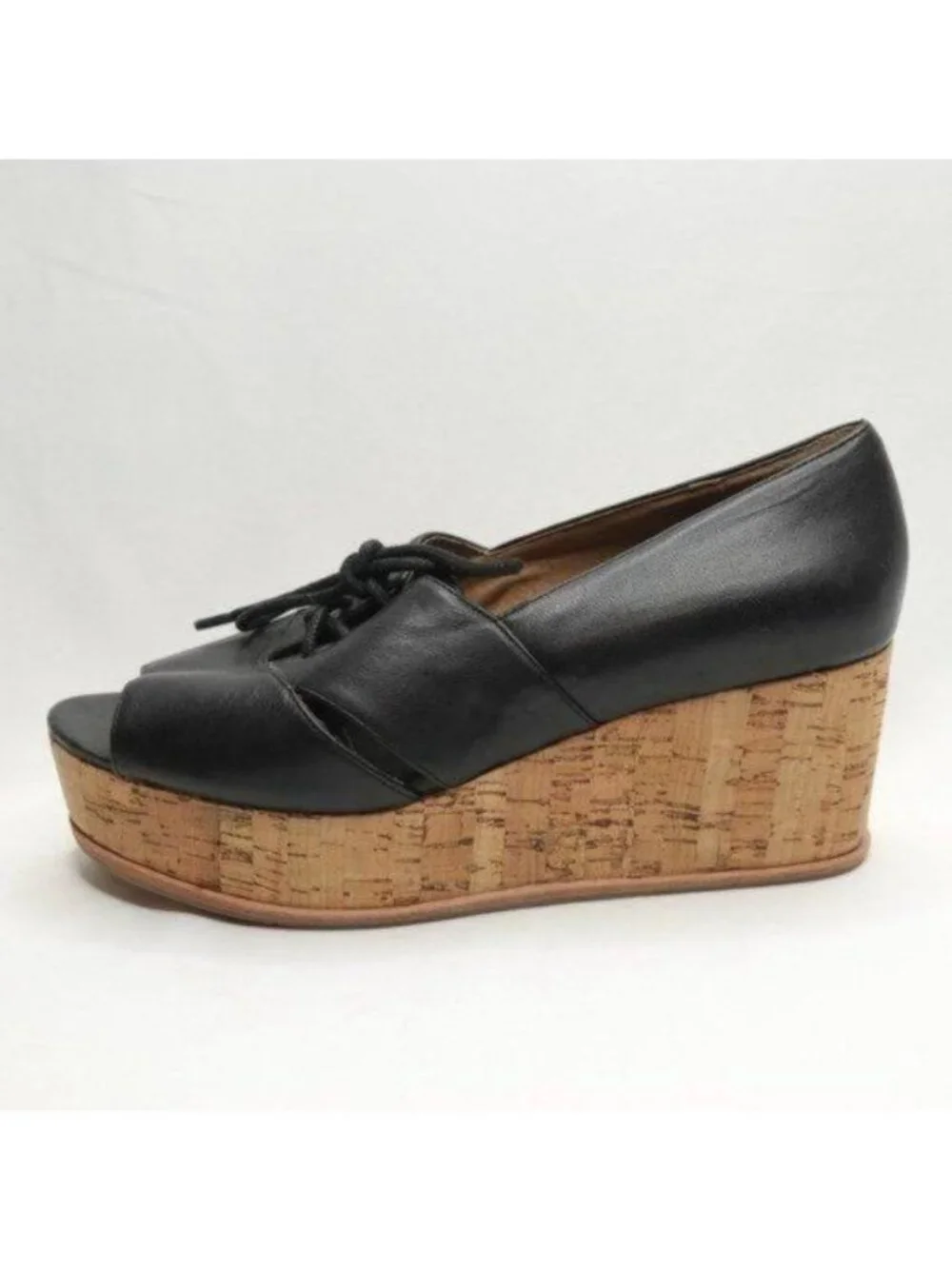Anthropologie Fiel Women's 8.5 Black Leather Lace Up Platform Open Toe Oxfords